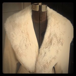 Fur Long cream colored trench coat size large